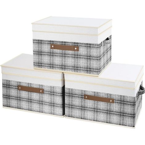 Faltbare Aufbewahrungsboxen mit Deckel, 3er-Set, Grau-Weiß, 38x25x25 cm (1/5)