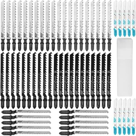 60 Pièces Lames de Scie Sauteuse, Lames de Scie Sauteuse Professionnelles à Haute Teneur en Carbone, Lame de Scie Sauteuse à Tige en t pour Couper le Bois, le Plastique et le Métal, 10 Modèles (1/5)