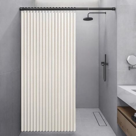 Tenda da doccia impermeabile e pieghevole, 150 x 200 cm, antimuffa, effetto lino, chiusura magnetica, beige. (1/5)