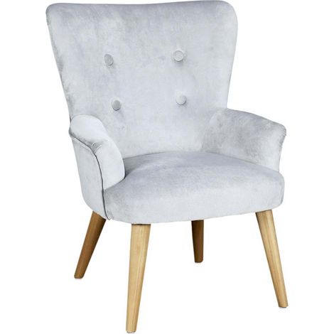 Fauteuil enfant en velours gris clair – Hauteur d'assise 32 cm – Dimensions 63x46x40,5 cm – Matériau polyester et pin – The Home Deco Kids