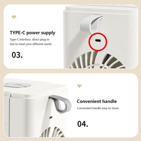 Ventilateur de bureau - Refroidisseur d'air et humidificateur brumisateur rechargeable et portable avec affichage de l'heure (1/5)