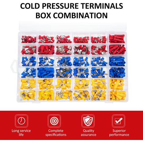 Kit de cosses à sertir isolées pour câbles électriques, assortiment de connecteurs filaires, bornes mixtes, coffret de rangement (1/4)