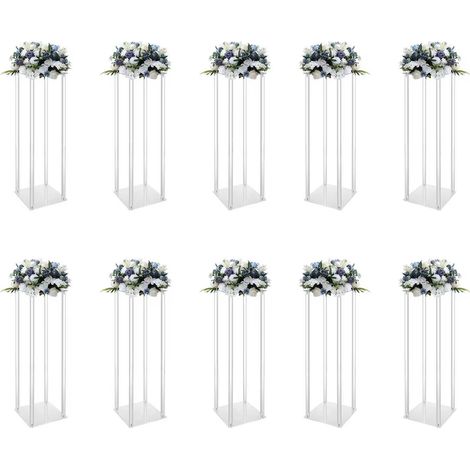 Présentoir sur pied , présentoir à fleurs pour mariage — Lot de 10 vases en acrylique, présentoirs à fleurs cylindriques transparents (1/5)