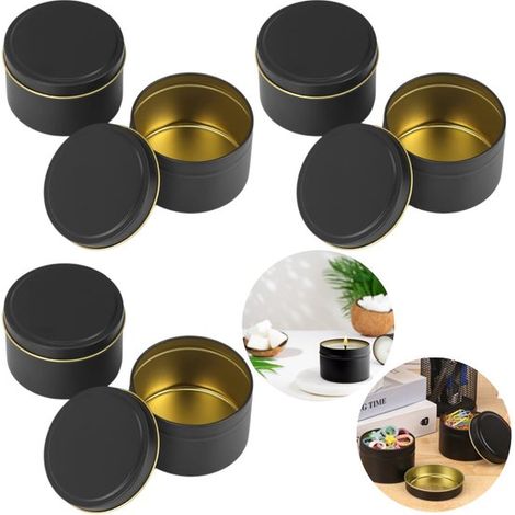 Boîtes métalliques rondes lot de 6 - boîtes de rangement pour bougies, épices et bijoux, 6,5 x 4,5 cm (1/5)