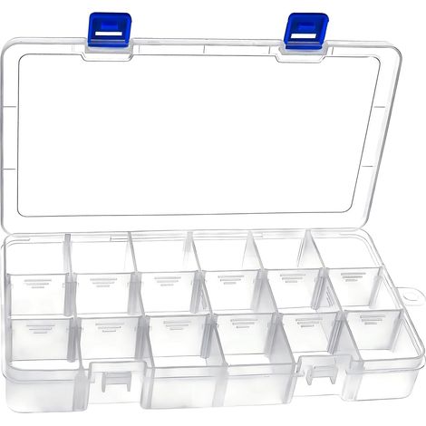 1 Boite Rangement Plastique, 18 Compartiments, Separateurs Reglables, Transparent, Pour Perles, Bijoux, Outils
