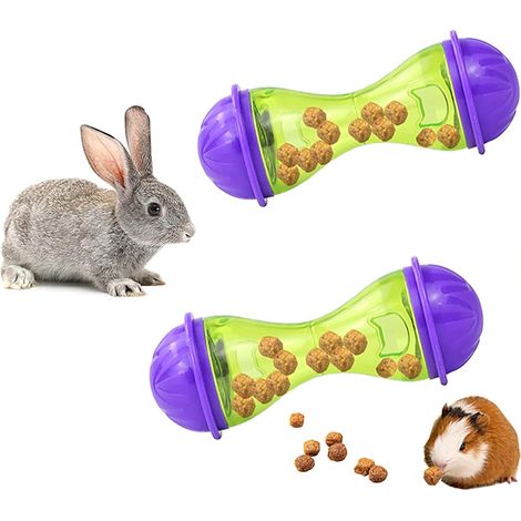 Lot de 2 balles à friandises interactives pour lapins, cochons d'Inde et reptiles. Distributeur de nourriture à alimentation lente.