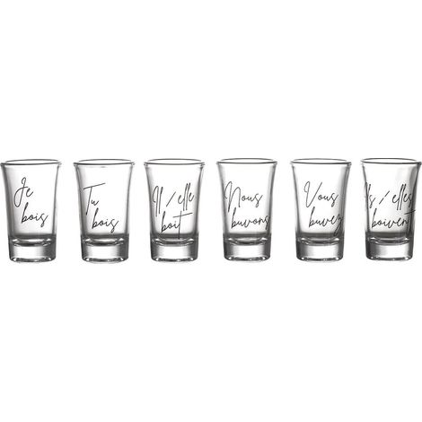 Set de 6 verres à shot en verre avec message "Conjugaison du verbe boire" (45 ml) (1/4)