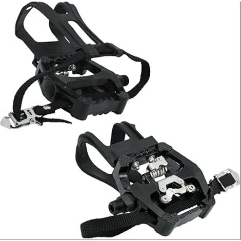 Pédales Vélo SPD, Pédales Vélo Pédales avec Cage et Sangles, 9/16" Essieux Pédale Vélo Route, Pédale VTT Vélo Spinning, Vélo Stationnaire et Vélos d'extérieur (1/5)