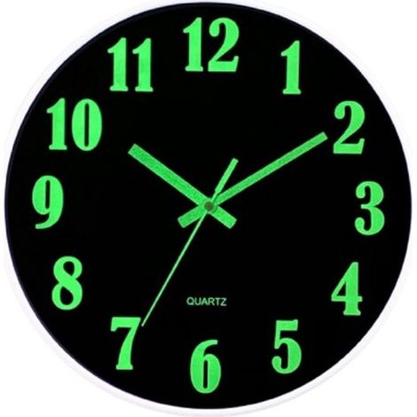 Horloge murale phosphorescente - Horloge silencieuse - Design moderne - Horloge lumineuse - Quartz - 30 cm - Noire (1/5)