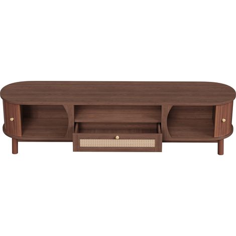 ELVMI Mobile TV con 1 Anta Scorrevole, 2 Cassetti e Vani Aperti per Soggiorno in MDF 165 × 37 × 46 cm Noce (1/5)