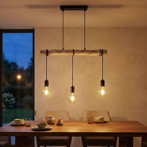 LED Pendelleuchte höhenverstellbar Hängelampe Esszimmerlampe Holz braun H 120 cm (1/5)