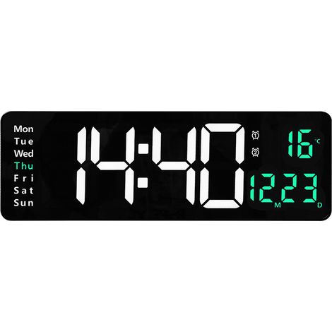 Horloge Murale Numerique - Ecran LED 16 Pouces - Affichage Heure Date Temperature - Montage Mural ou Sur Support - Alimentation USB et Pile de Secours