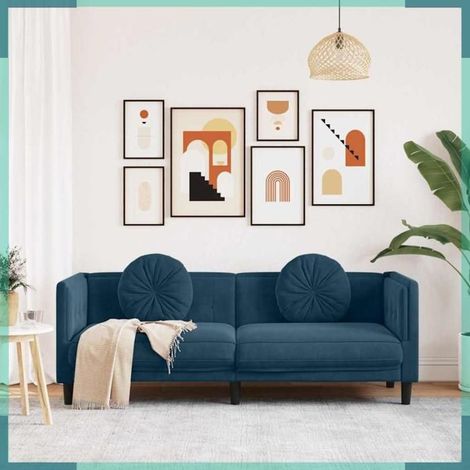 Canapé - 372650 - 3 places - velours bleu - 193,5×77×70 cm (1/5)