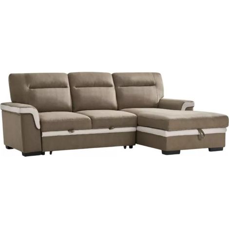 divano letto angolare "erika" in tessuto marrone con penisola a destra 254x92/165x102 cm (1/3)