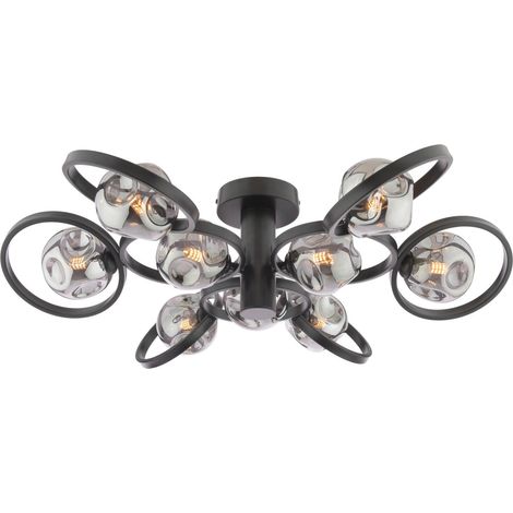 Dar Lynette Lynette 9 Light Semi-encastré Noir satiné avec verre fumé organique fermé (1/3)