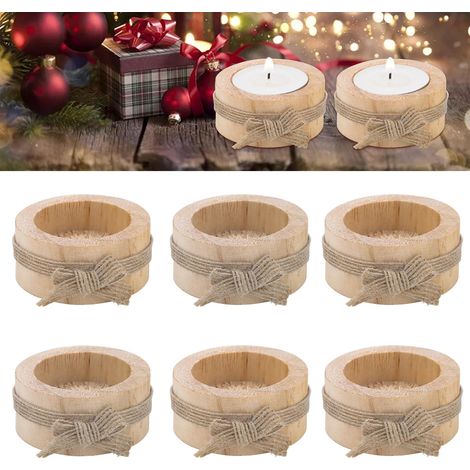 8 Pièces Bougeoir Bois Naturel, personnalisés Votive Support de Bougie Décoration pour Decoration Mariage Champetre,Saint-Valentin,Maison,Fête,Bar (Bougies de Noël ou de Mariage) (1/5)