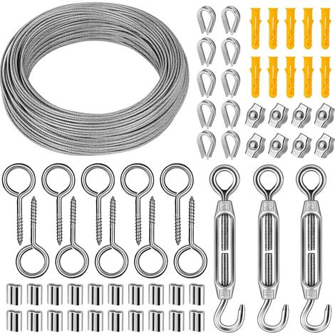 Kit de Câble Métallique en Acier Inoxydable, Câble Acier de 50m/2mm recouvert de PVC avec Tendeurs M4, fil de jardin pour Treillis Plante Grimpante Exterieur, Clôtures et Projets de Bricolage (1/5)