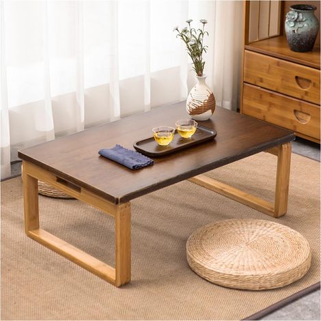 Table basse pliante, table d'appoint en bambou avec pieds pliables verrouillables, table basse pour salon tatami (marron) (1/5)