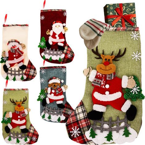 Set de calcetines navideños, 4 diseños decorativos, 19 x 31 cm