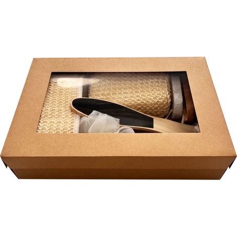Set de bain premium 7 pièces avec brosse dos en sisal, gants exfoliants et pierre ponce, coffret cadeau complet de soins corporels de qualité spa (1/4)