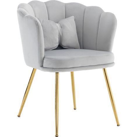 Ensemble de 6 chaises modernes en velours avec dossier pétale, pieds métalliques dorés et coussins papillon (1/5)