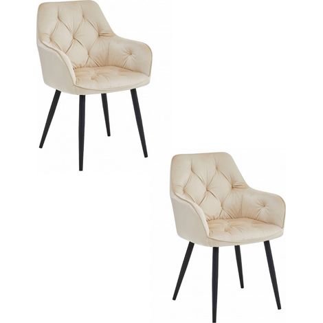 Fauteuil York - velours beige / pieds noirs x 2 (1/5)