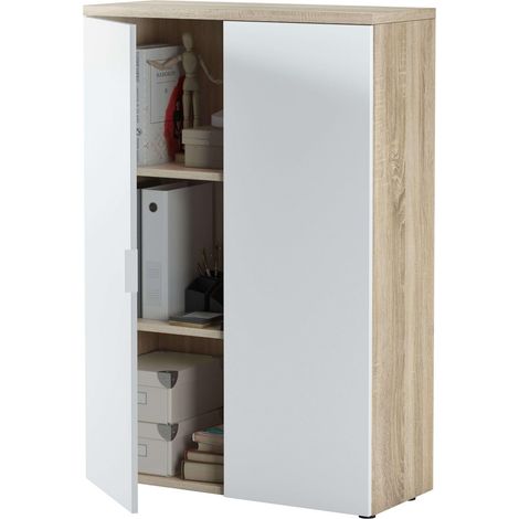 Habitdesign Modèle Office, meuble d’appoint pour bureau 119 x 80 x 32,5 cm (hauteur x largeur x profondeur) Blanc « Artik » et chêne canadien (1/5)