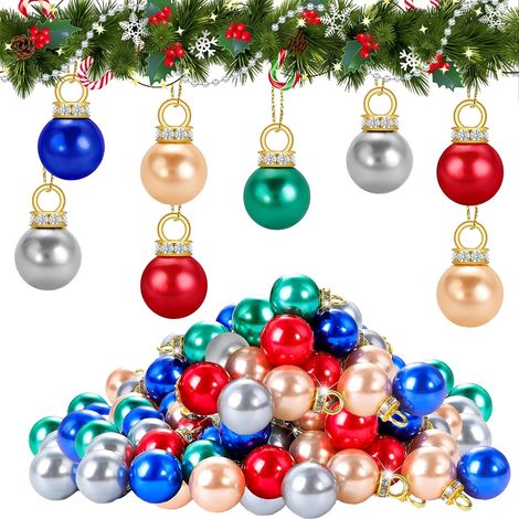 60 bunte Mini-Weihnachtskugeln + 5 m Golddraht, Weihnachtsbaumschmuck und DIY-Projekt