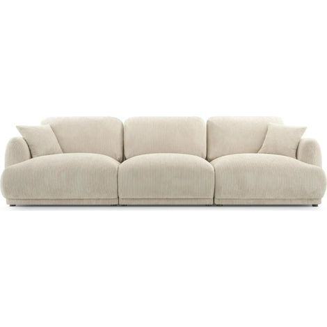 ROSALIE - Canapé droit petit velours côtelé 3 places - Beige