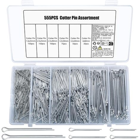555 Pcs Goupille Fendue, Kit Assortiment de Goupilles Fendues, Goupilles à Ressort Clips, Goupille de Retenue de Métal, Goupilles de Sécurité pour Attelage Tracteurs, Tondeuses à Gazon, Camions (1/5)