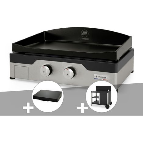 Plancha gaz Signature Allure 260 Duo + Couvercle de protection + Desserte - Le Marquier