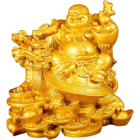 Statue de Bouddha en résine, décoration de style chinois, figurine de Bouddha zen, ornement traditionnel antique pour table, pendaison de crémaillère, bureau.-Golden (1/5)