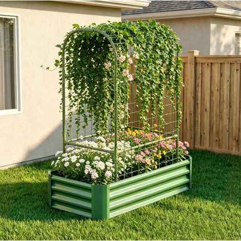 Orto rialzato in acciaio zincato con grigliato 120 x 60 x 150 cm verde OKWISH (1/5)
