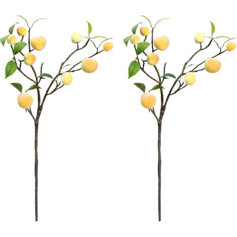 Pliez jusqu'à 40 cm. [Grande branche de pêcher, jaune pêche] 2 grandes branches de pêcher artificielles, fruits de pêche miel, fleurs et fruits artificiels, décoration de fenêtre, décoration intérieur (1/3)