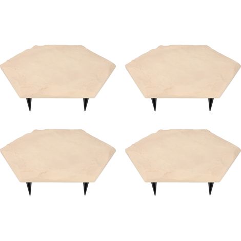 Ensemble de 4 dalles décoratives d'extérieur avec 24 piquets, résistantes aux intempéries, idéales pour les jardins, terrasses, pelouses, allées et chemins. De forme hexagonale et de couleur beige. (1/5)