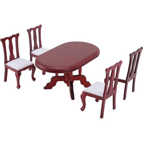 5 pièces de table et chaises miniatures 1:12 en bois pour maison de poupée, décoration et cadeau pour enfants (1/5)