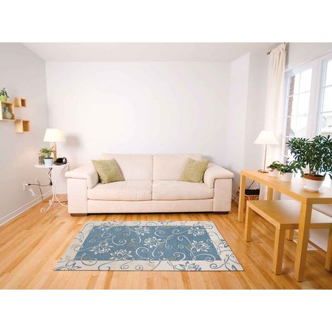 Tappeto Arredo Moderno Morbido in Ciniglia Ingresso Antiscivolo Prodotto Italiano Soggiorno Camera Salotto Disegni Piazzati Cotone Varie Misure Grande Ninfea Azzurro - 65x115Cm (1/5)