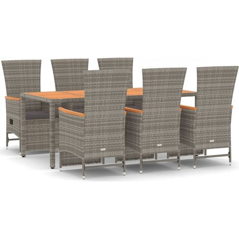 Maison Exclusive - 7-tlg. Garten-Essgruppe mit Kissen Grau Poly R (1/5)