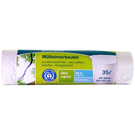 inapa Bolsas de basura Secolan de 35 l, extrarresistentes al desgarro, impermeables, 100% reciclables, 1 rollo / 20 unidades