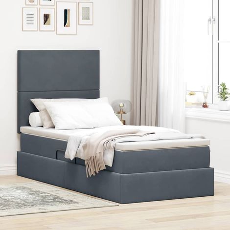 Bett mit Stauraum und LED mit LED Dunkelgrau 100 x 200 cm Samt