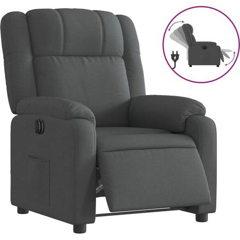 Chaise électrique inclinable avec dossier réglable, siège en tissu gris foncé, fonction de relevage assisté, confort ergonomique – pour seniors et personnes à mobilité réduite (1/5)
