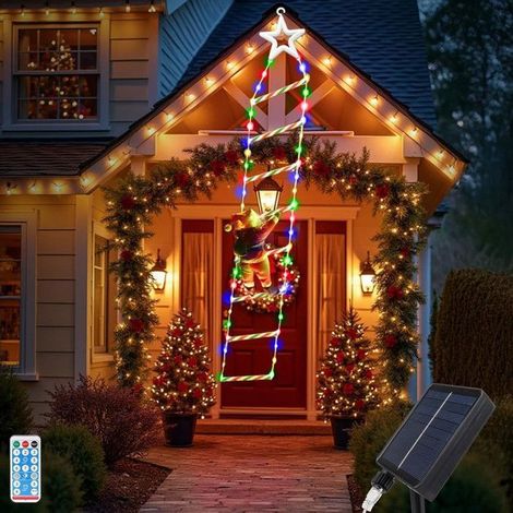 2M Solaire Lumière D'échelle de Noël 124 LED Échelle avec Le Père Noël avec 8 Modes, Decoration Extérieur Mur Fenêtre,Blanc Chaud (1/5)