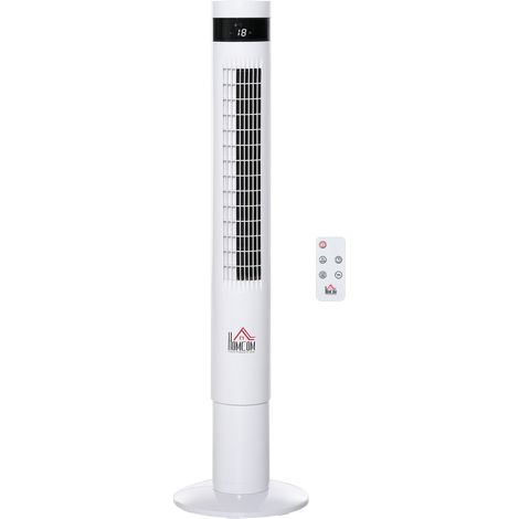 Ventilateur tour 50W 3 vitesses télécommande minuterie 12H écran LCD oscillation 85° blanc