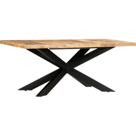 Vidaxl – Table à dîner extensible 180x90 cm – Bois de manguier brut solide – Design industriel – Cadre en acier robuste (1/7)