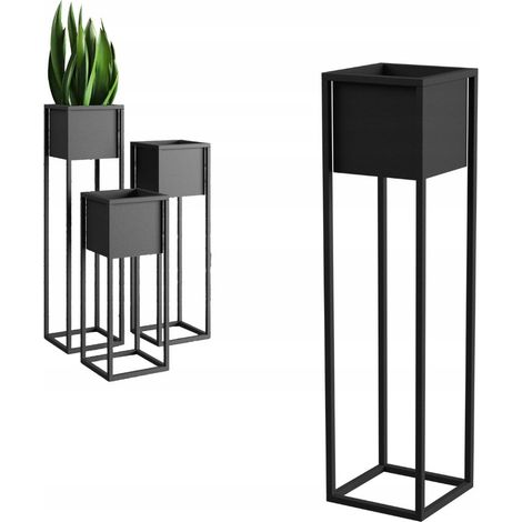 Cache-pot de fleurs en métal noir Loft Nantes M 23x23x75 (1/5)