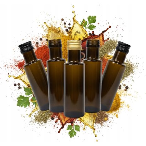 5 bottiglie di vetro Dorica da 100 ml, colore oliva, per olio, aceto, succhi e tinture. (1/5)