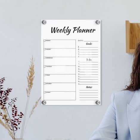 Bloc-notes suspendu en acrylique pour agenda hebdomadaire (grand format) avec stylo, tableau d'écriture effaçable transparent, conseils pour mémos (1/5)