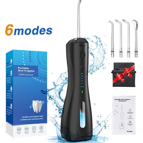 Un nouveau modèle ML16 d'hydropulseur portable sans fil noir, rechargeable par USB, doté d'une pompe silencieuse et d'une conception étanche IPX7 (1/5)