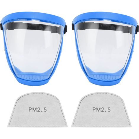 2 pièces Masque de Protection Transparent Réutilisable avec Élastique et Filtres Cotons, Bleu et Blanc pour Enfants (1/5)