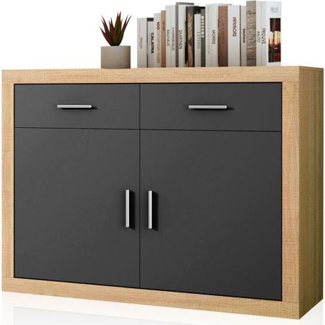 Aparador de 2 puertas y 2 cajones alta capacidad 120 cm Nuka Cambria - Grafito 120cm (ancho) x 90,2cm (alto) (1/5)